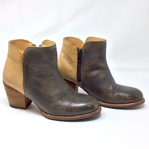 Bed Stu Two-Toned Distressed Yell Zip Ankle Booties